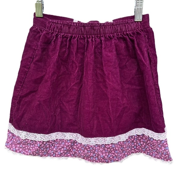 VTG Prairie Skirt Gunne Sax Style Corduroy Calico Ditzy Floral Lace 6X USA 70s - Picture 2 of 13